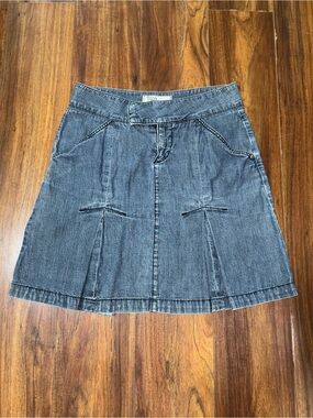 Blue Denim A-Line Skirt with Front Pleats
